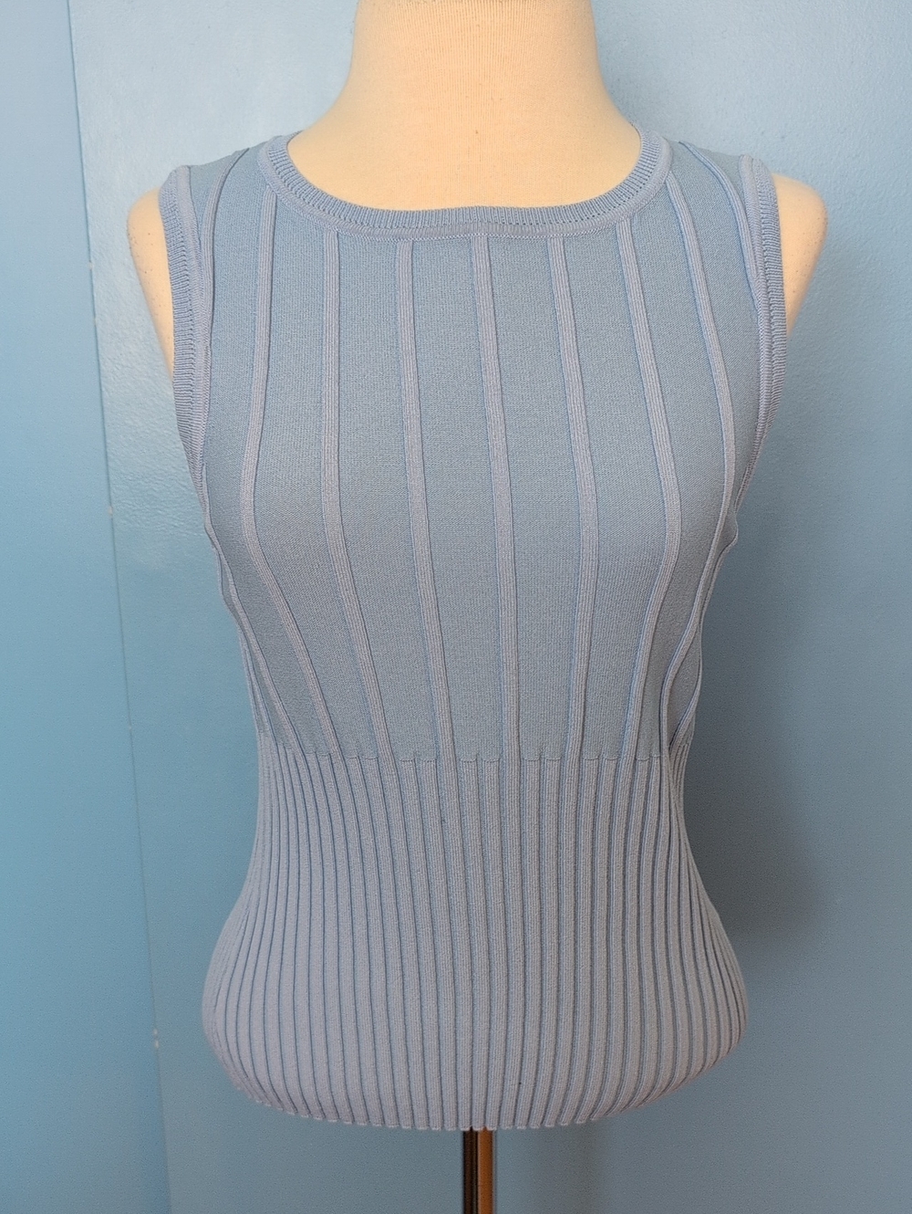 MINKPINK Powder Blue Ribbed Sleeveless Knit Top Cinch Waist Size L